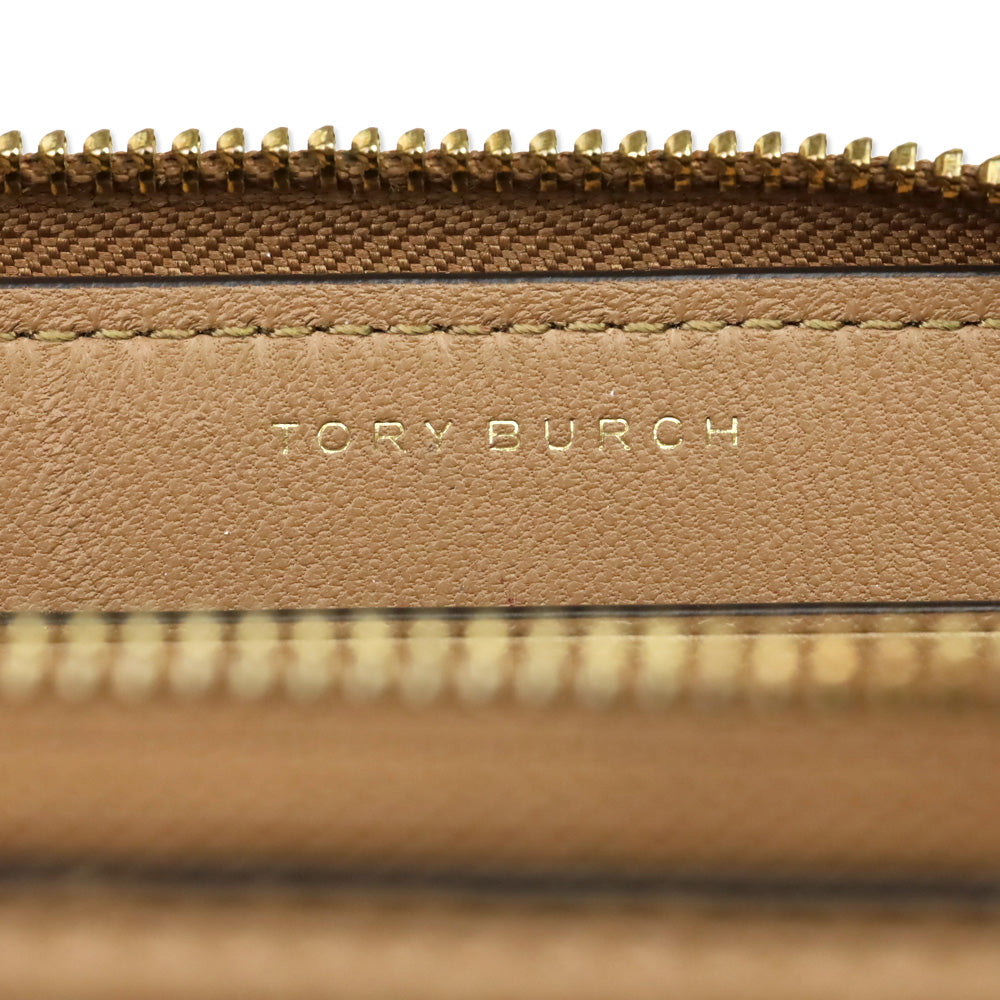 Tory Burch Brown Leather Quilted Zip Around Wallet