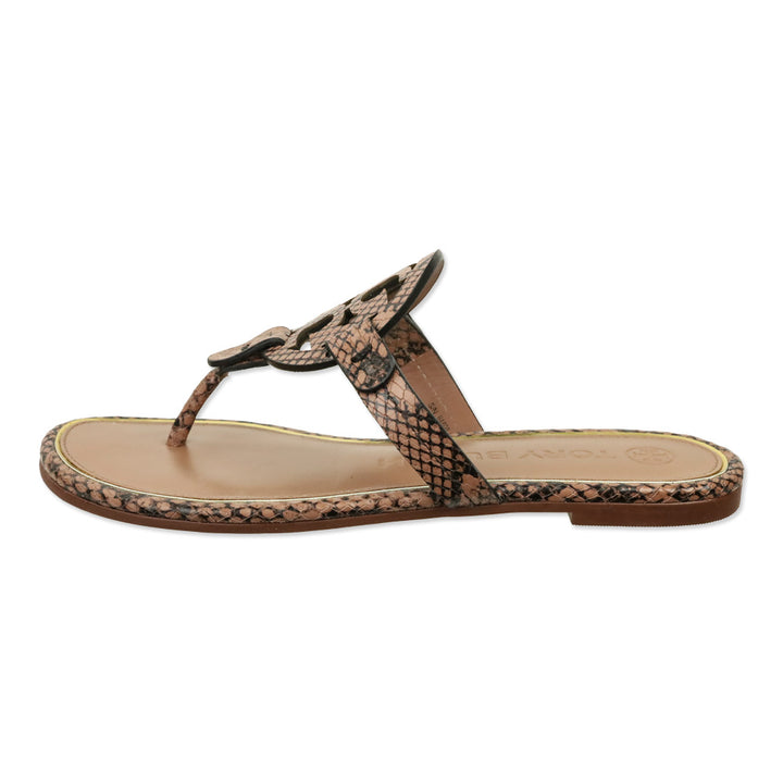 Tory Burch Brown Snakeskin Leather Miller Thong Sandals