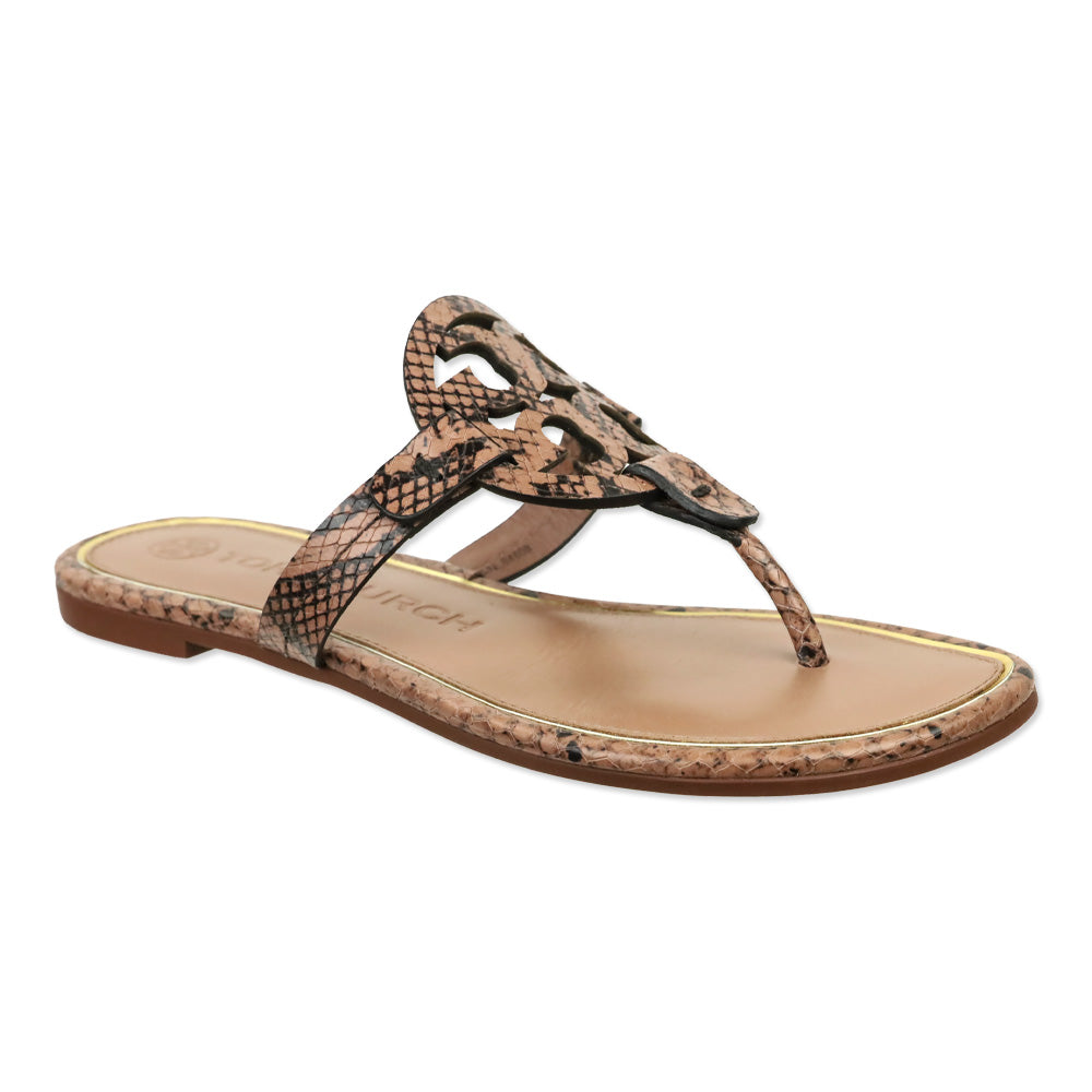 Tory Burch Brown Snakeskin Leather Miller Thong Sandals
