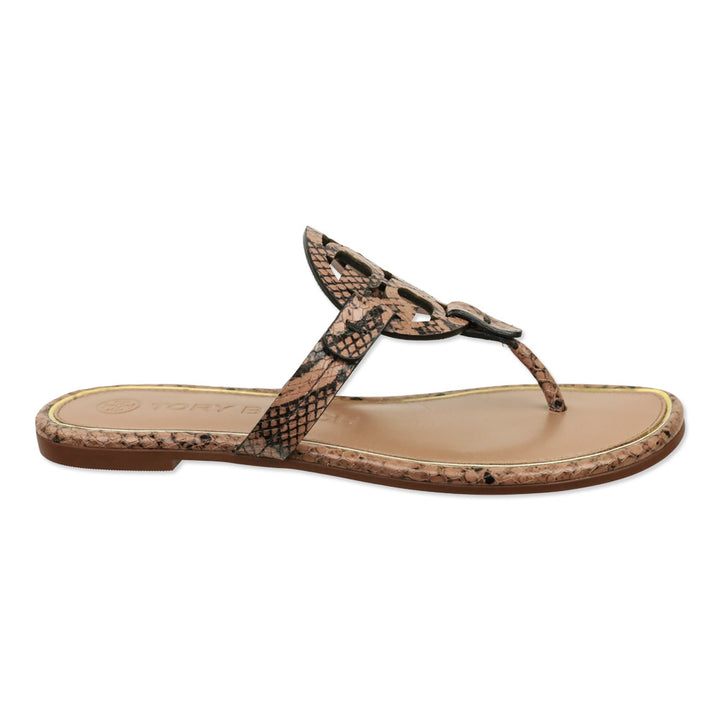 Tory Burch Brown Snakeskin Leather Miller Thong Sandals