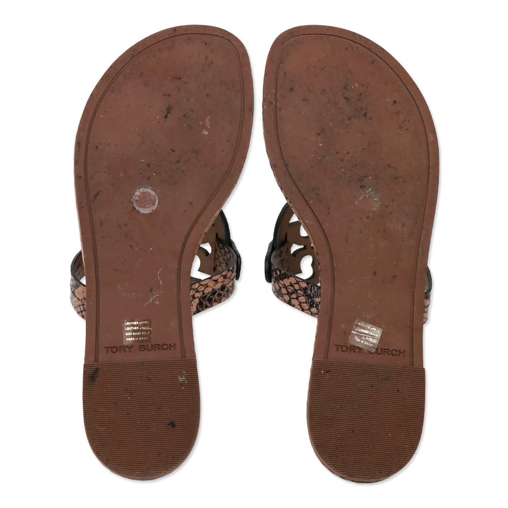 Tory Burch Brown Snakeskin Leather Miller Thong Sandals