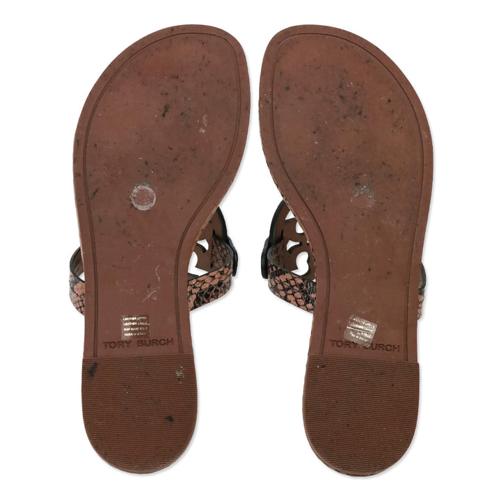 Tory Burch Brown Snakeskin Leather Miller Thong Sandals
