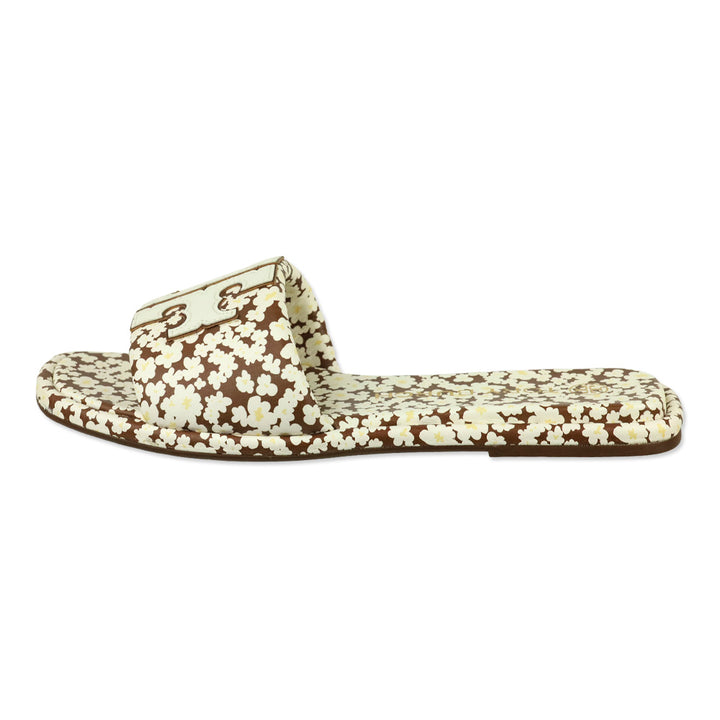Tory Burch Brown/Ivory Floral Print Double T Sport Sandals
