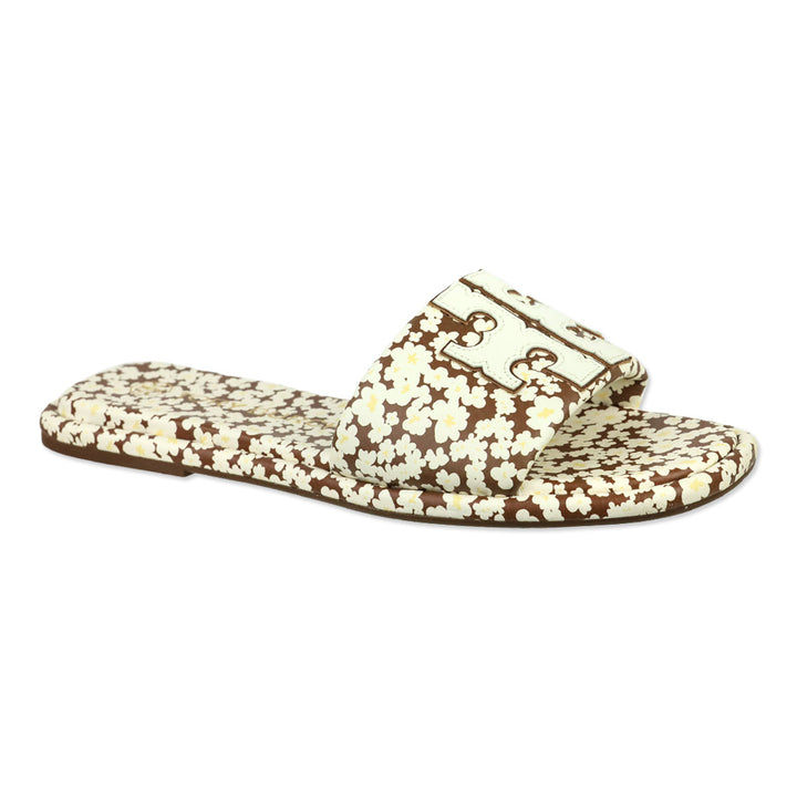 Tory Burch Brown/Ivory Floral Print Double T Sport Sandals