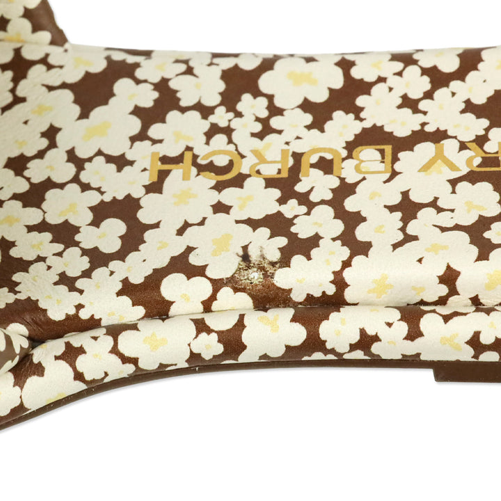 Tory Burch Brown/Ivory Floral Print Double T Sport Sandals