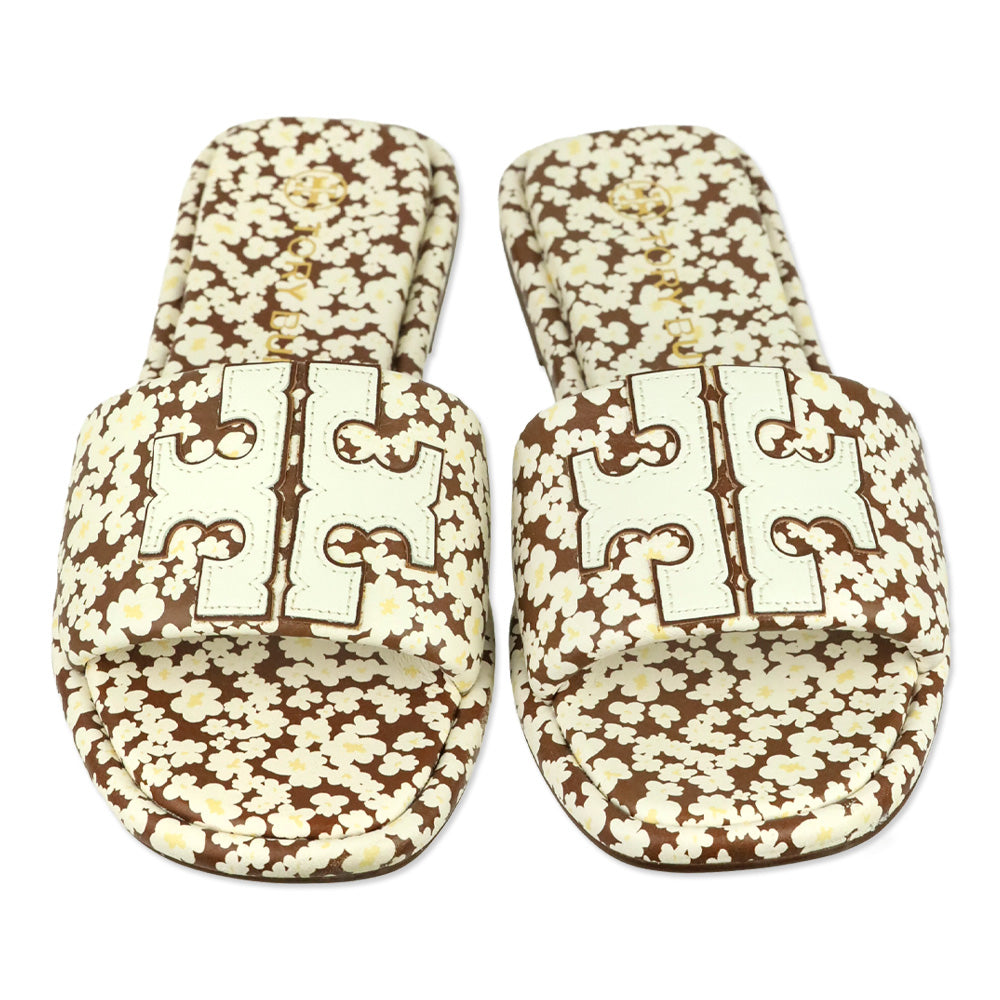 Tory Burch Brown/Ivory Floral Print Double T Sport Sandals