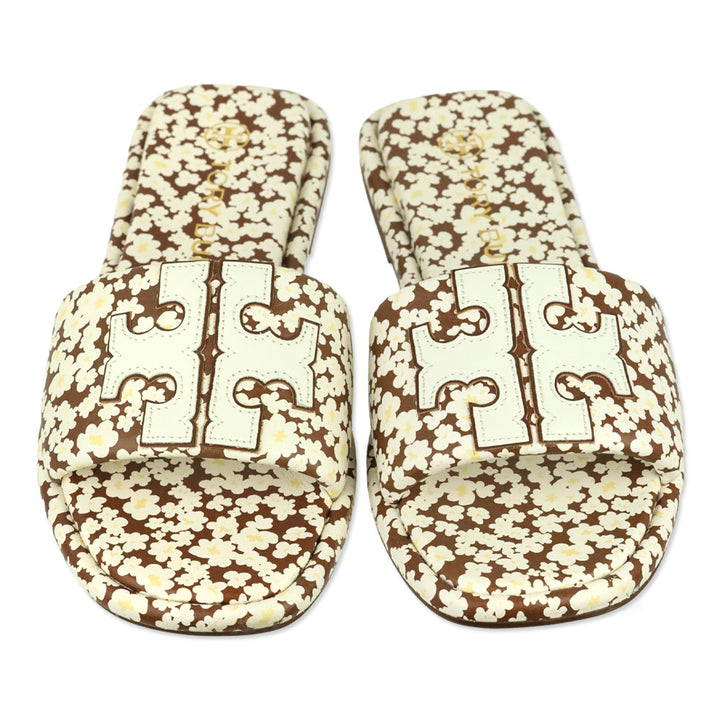 Tory Burch Brown/Ivory Floral Print Double T Sport Sandals