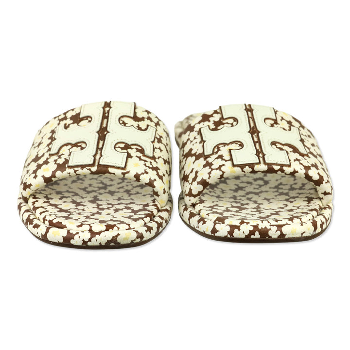 Tory Burch Brown/Ivory Floral Print Double T Sport Sandals
