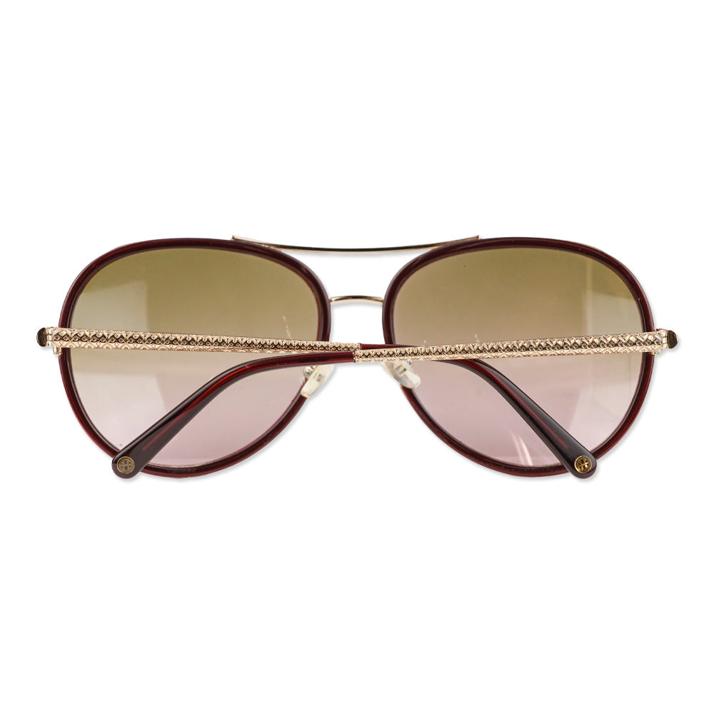 Tory Burch Burgundy Retro Brown Gradient Aviator Sunglasses