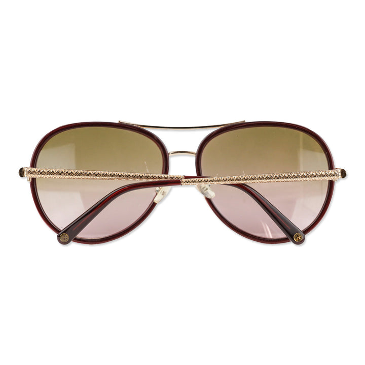 Tory Burch Burgundy Retro Brown Gradient Aviator Sunglasses