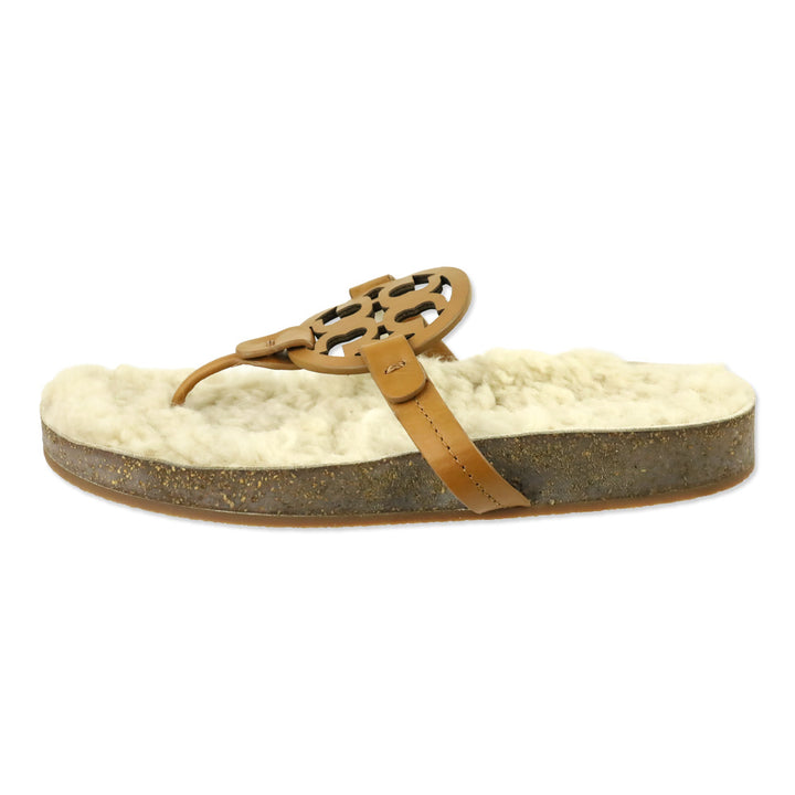 Tory Burch Caramel Corn/Buttermilk Leather Miller Cloud Shearling Sandals