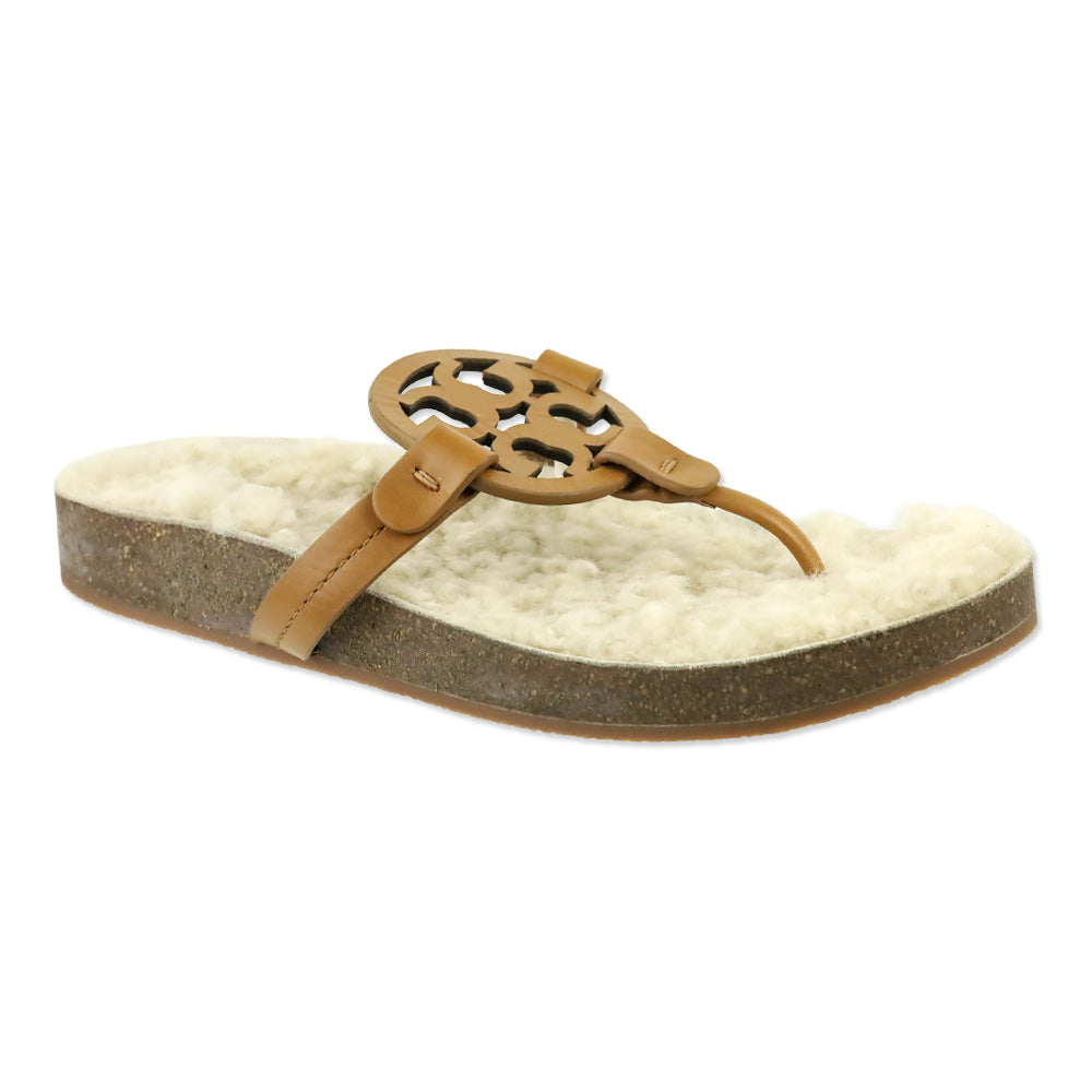 Tory Burch Caramel Corn/Buttermilk Leather Miller Cloud Shearling Sandals