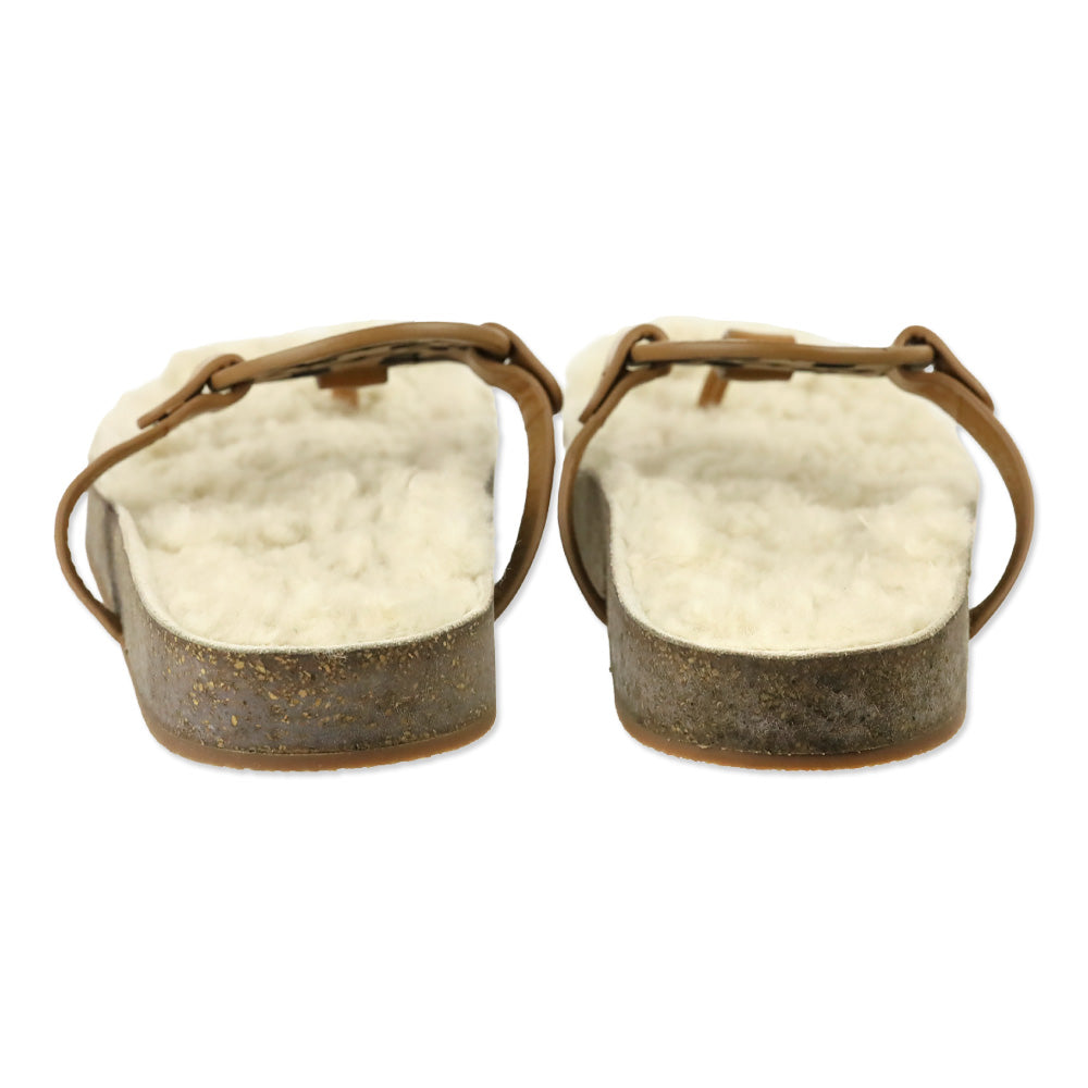 Tory Burch Caramel Corn/Buttermilk Leather Miller Cloud Shearling Sandals