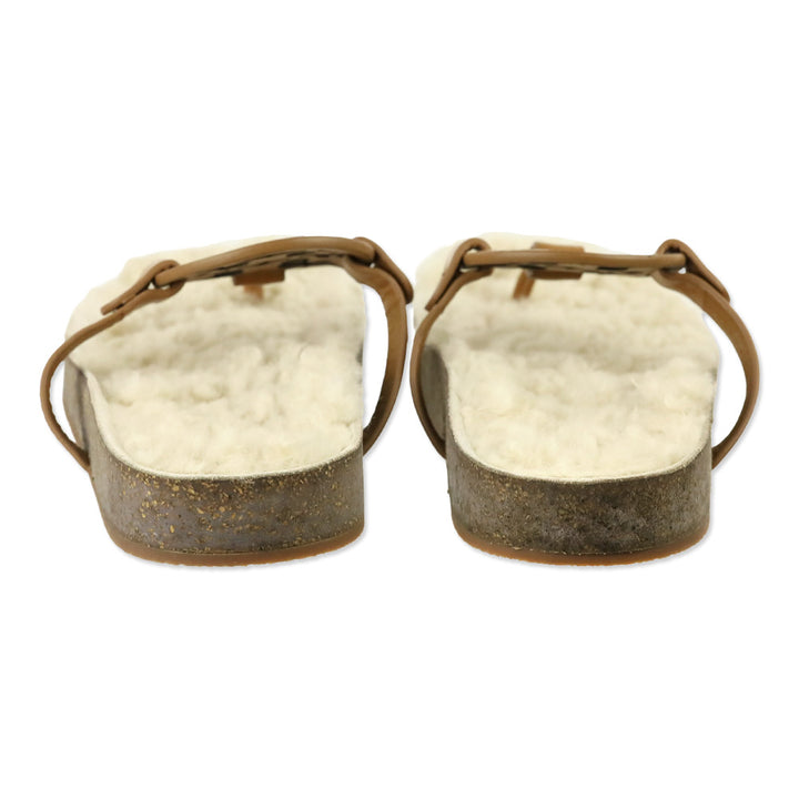 Tory Burch Caramel Corn/Buttermilk Leather Miller Cloud Shearling Sandals
