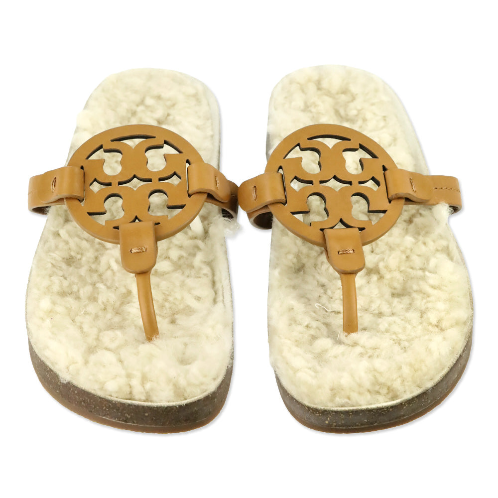 Tory Burch Caramel Corn/Buttermilk Leather Miller Cloud Shearling Sandals