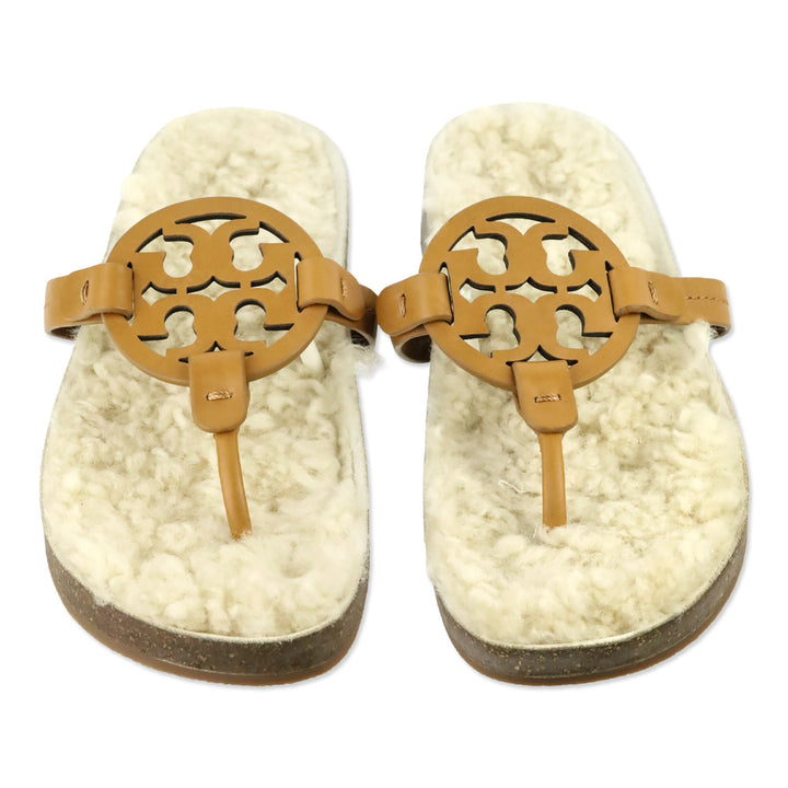 Tory Burch Caramel Corn/Buttermilk Leather Miller Cloud Shearling Sandals