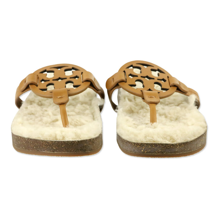 Tory Burch Caramel Corn/Buttermilk Leather Miller Cloud Shearling Sandals