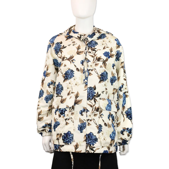 Tory Burch Caramel Mixed Floral Print Windbreaker