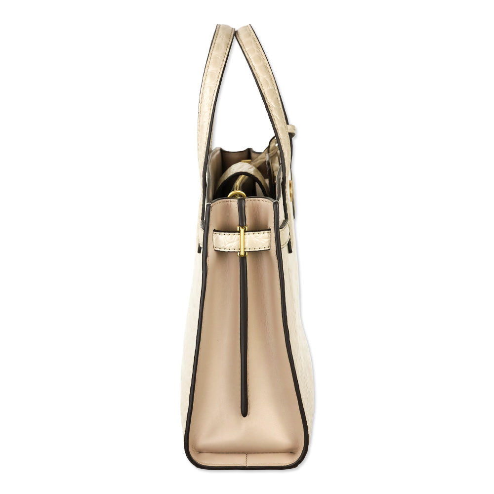 Tory Burch Cream Croc Embossed Leather Small Walker Satchel