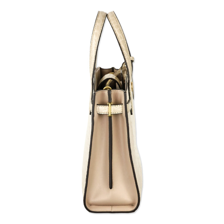 Tory Burch Cream Croc Embossed Leather Small Walker Satchel