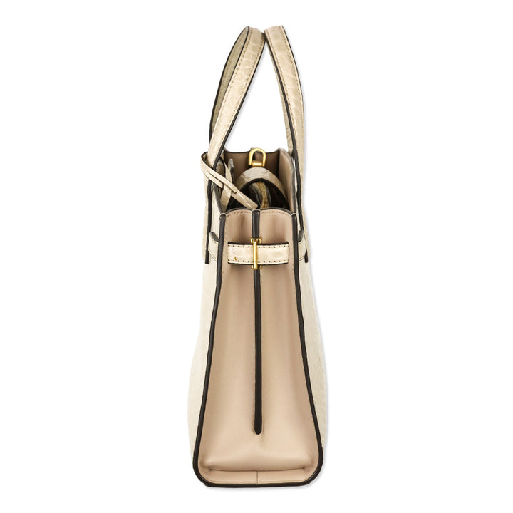 Tory Burch Cream Croc Embossed Leather Small Walker Satchel