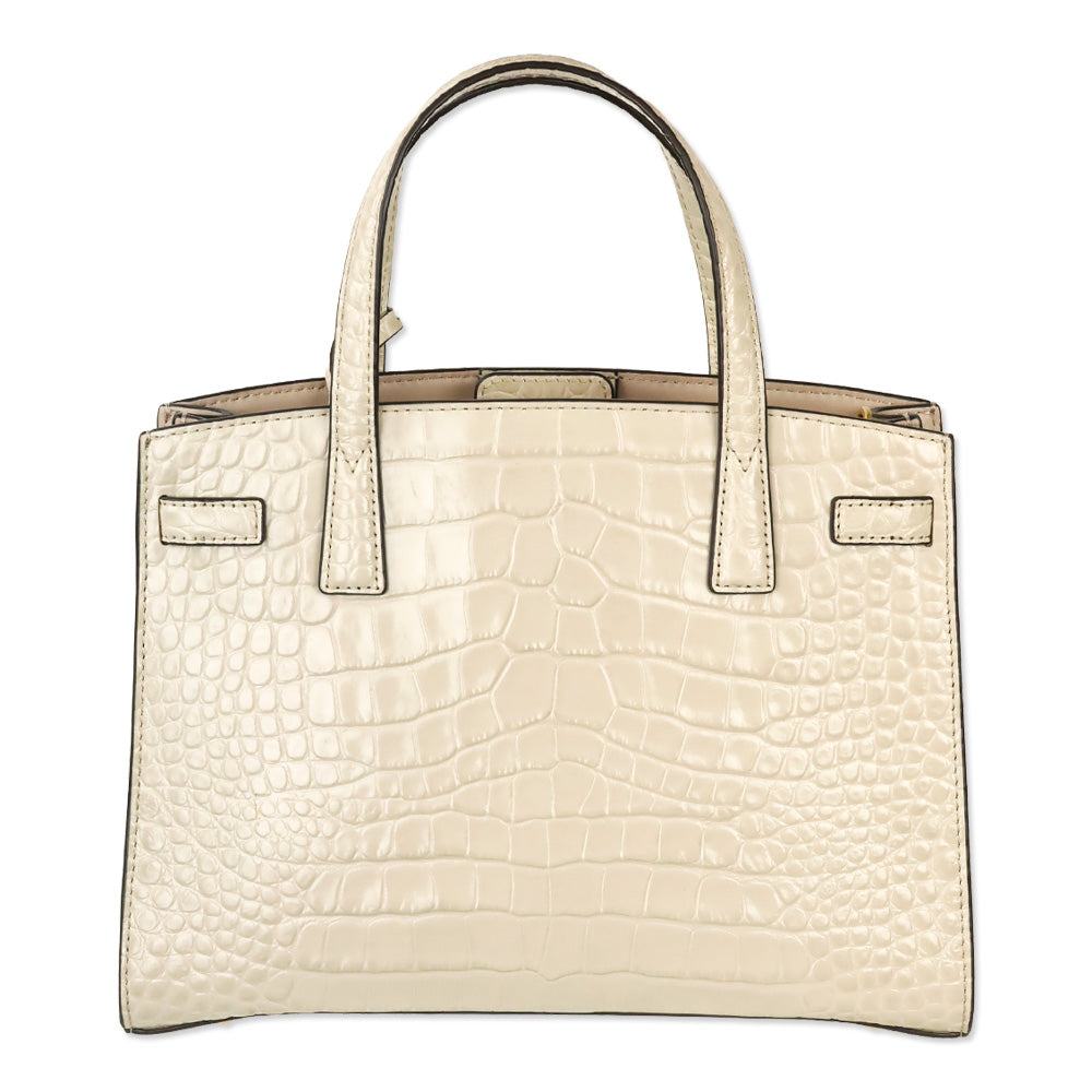 Tory Burch Cream Croc Embossed Leather Small Walker Satchel