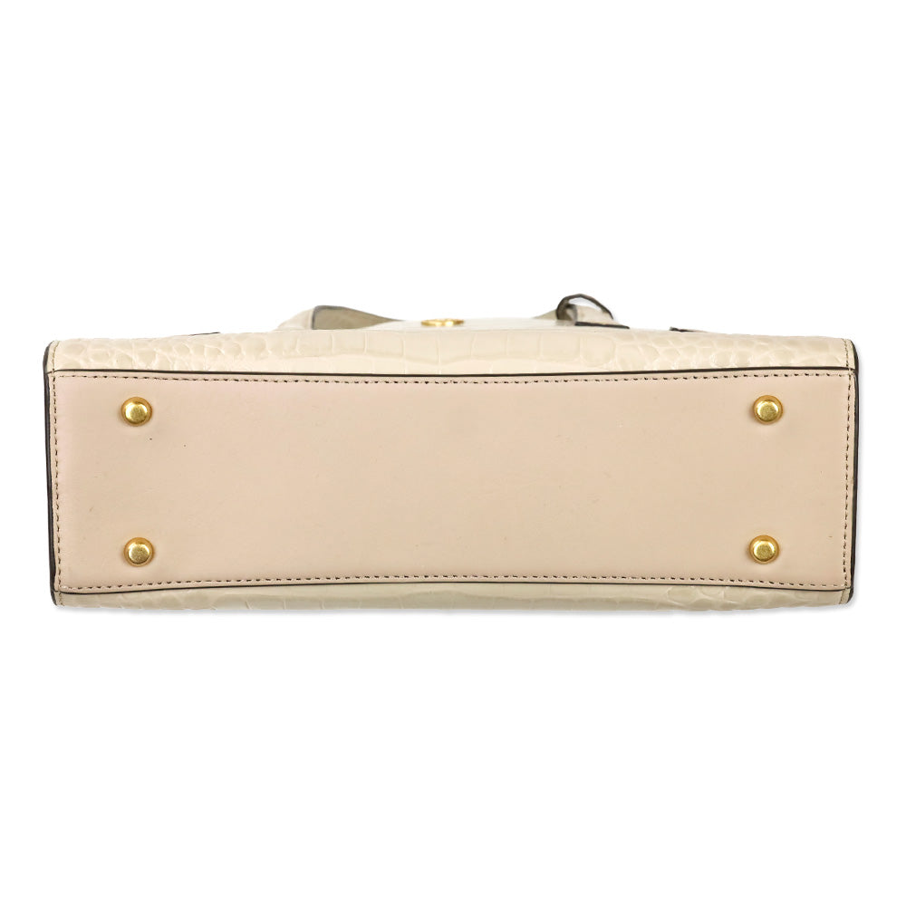 Tory Burch Cream Croc Embossed Leather Small Walker Satchel