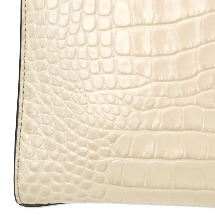 Tory Burch Cream Croc Embossed Leather Small Walker Satchel