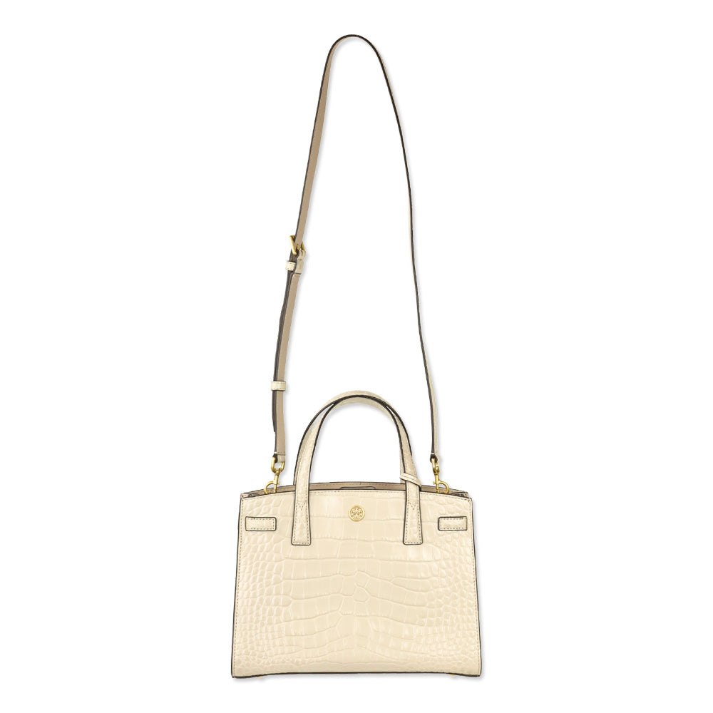 Tory Burch Cream Croc Embossed Leather Small Walker Satchel