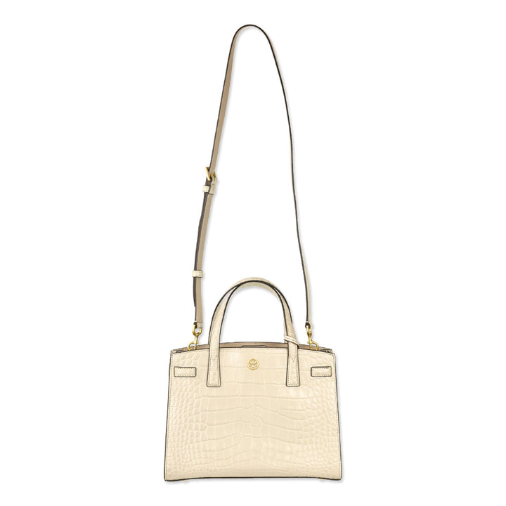 Tory Burch Cream Croc Embossed Leather Small Walker Satchel