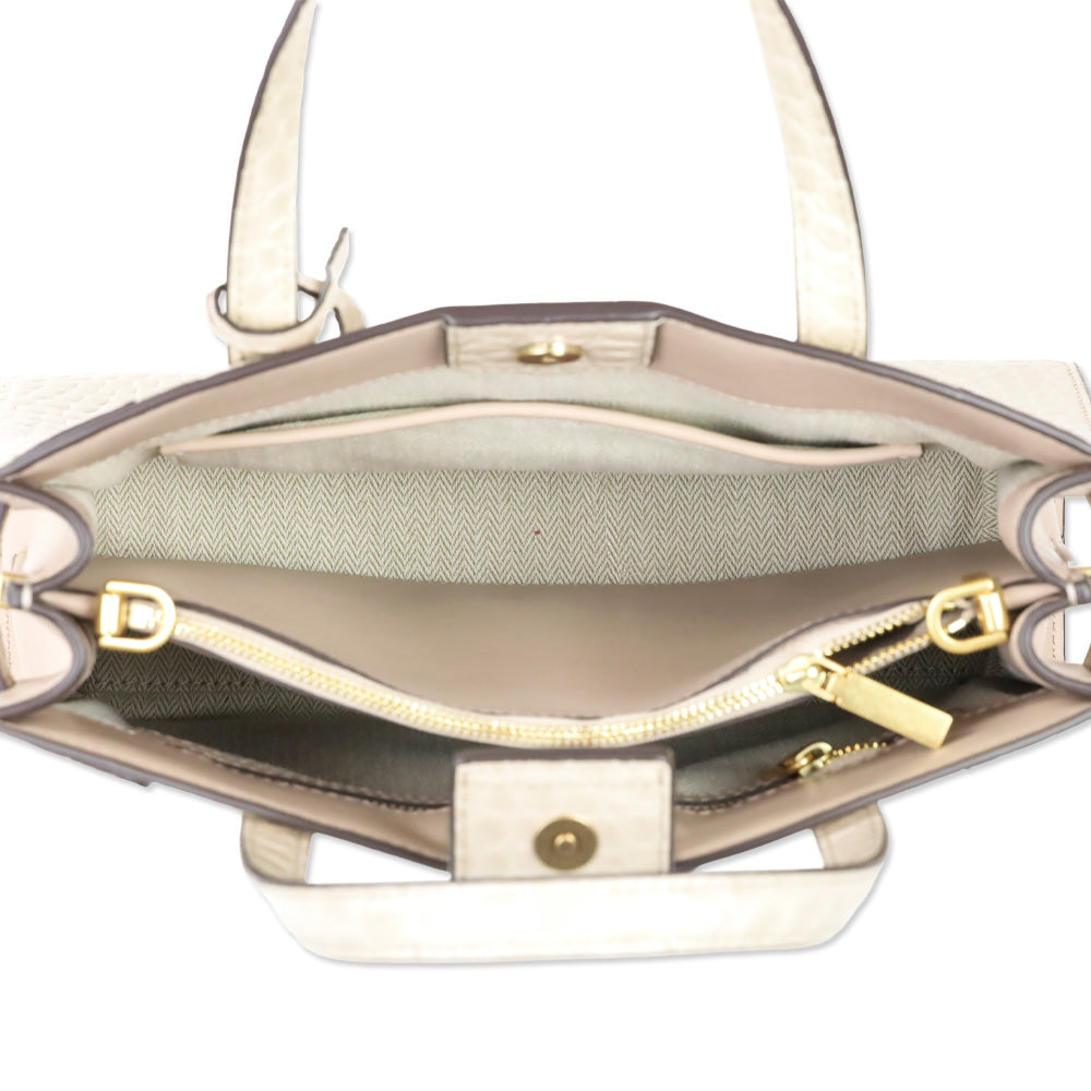 Tory Burch Cream Croc Embossed Leather Small Walker Satchel