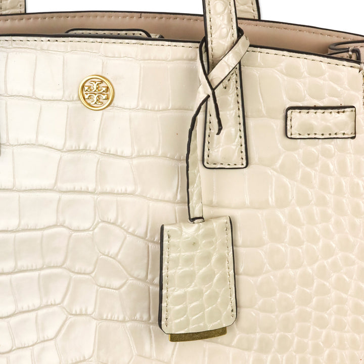 Tory Burch Cream Croc Embossed Leather Small Walker Satchel