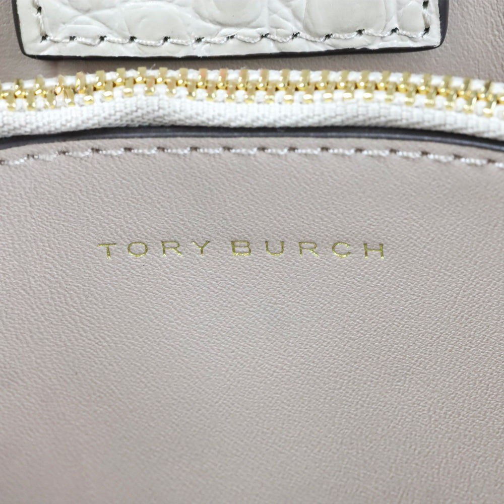 Tory Burch Cream Croc Embossed Leather Small Walker Satchel