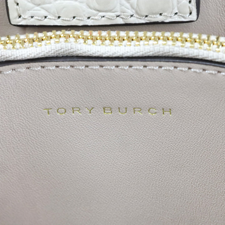 Tory Burch Cream Croc Embossed Leather Small Walker Satchel