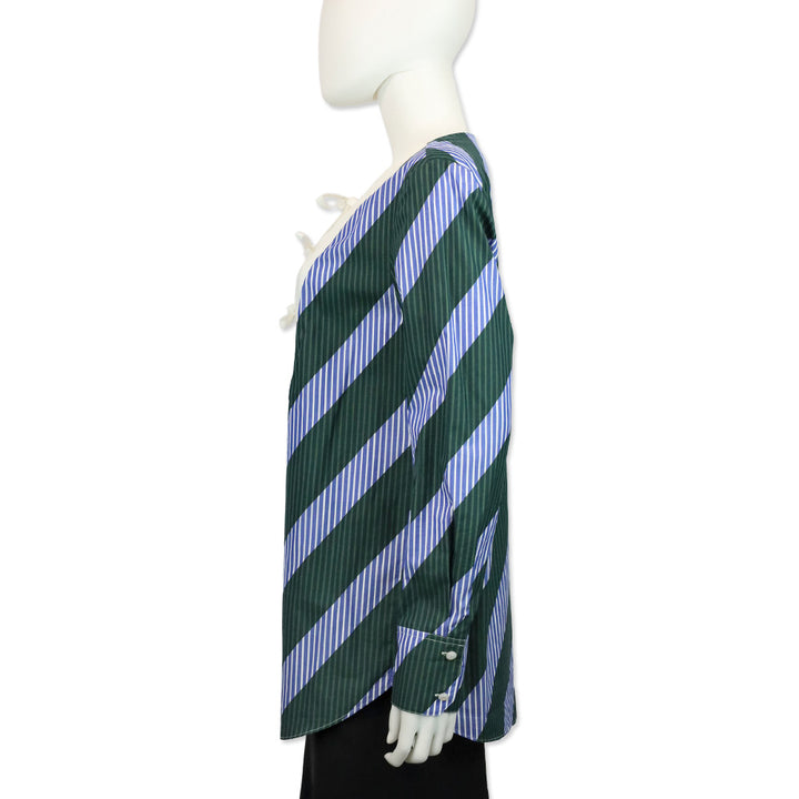 Tory Burch Diagonal Stripe Overprinted Tie-front Top