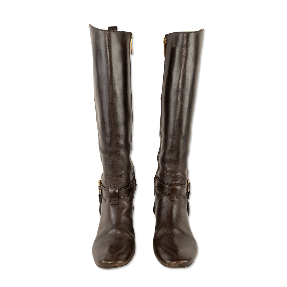 Tory Burch Donovan Brown Leather Riding Boots