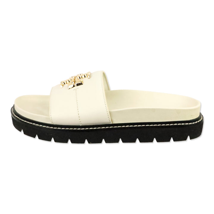 Tory Burch Everly Anatomic Lug White Nappa Leather Slide Sandal