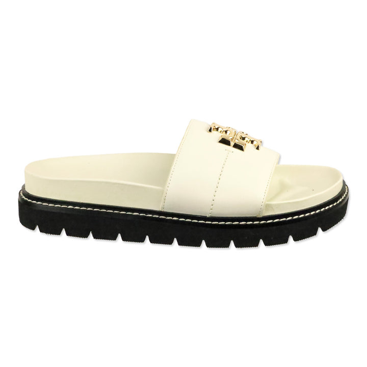 Tory Burch Everly Anatomic Lug White Nappa Leather Slide Sandal