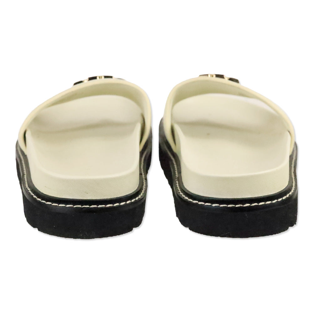 Tory Burch Everly Anatomic Lug White Nappa Leather Slide Sandal