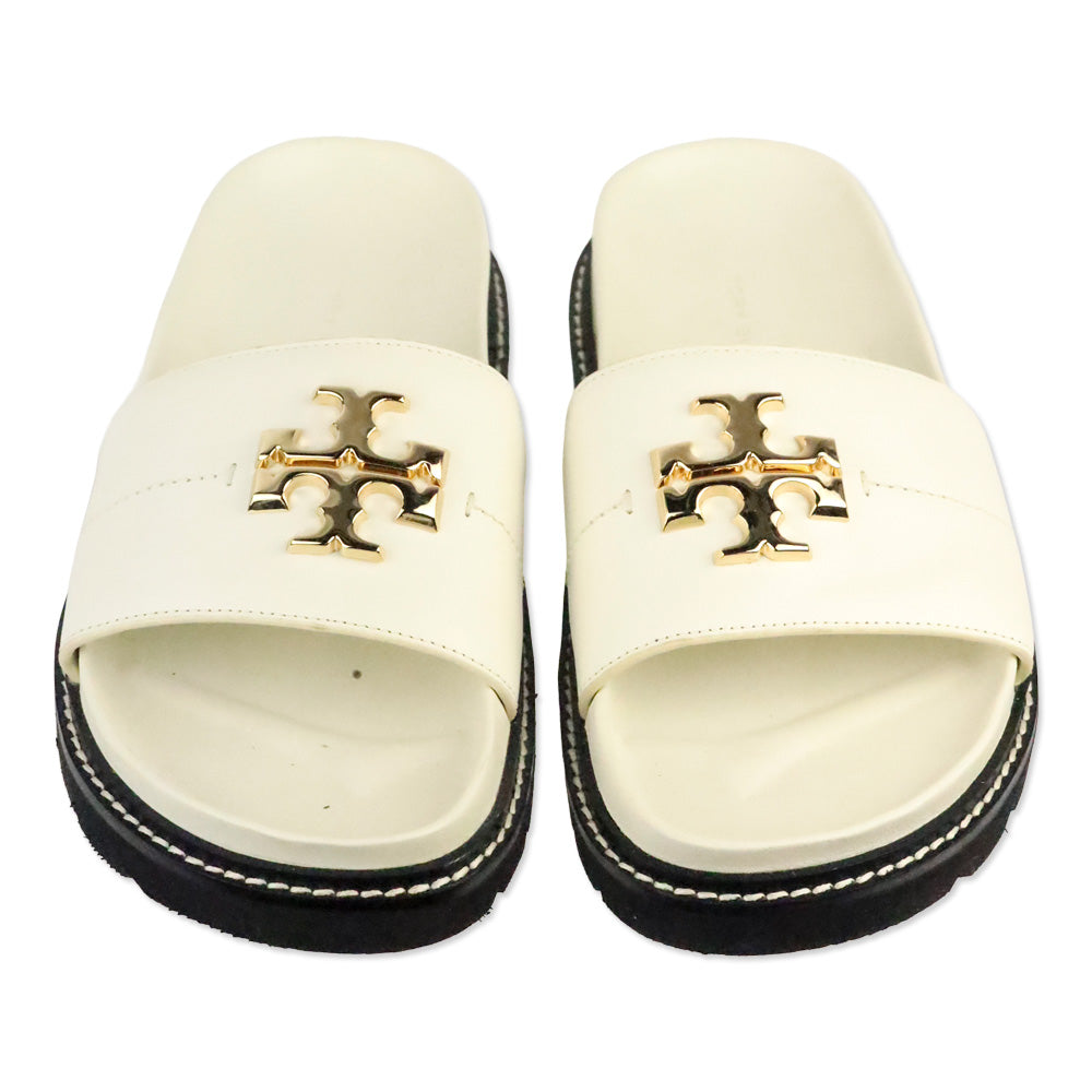 Tory Burch Everly Anatomic Lug White Nappa Leather Slide Sandal