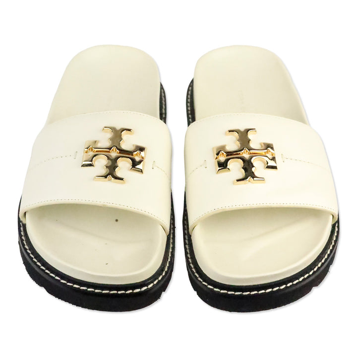 Tory Burch Everly Anatomic Lug White Nappa Leather Slide Sandal