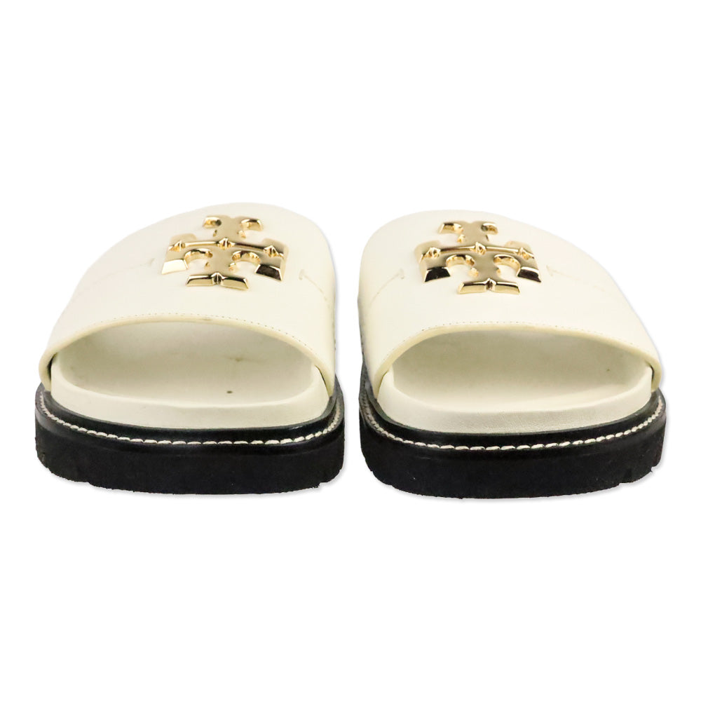 Tory Burch Everly Anatomic Lug White Nappa Leather Slide Sandal