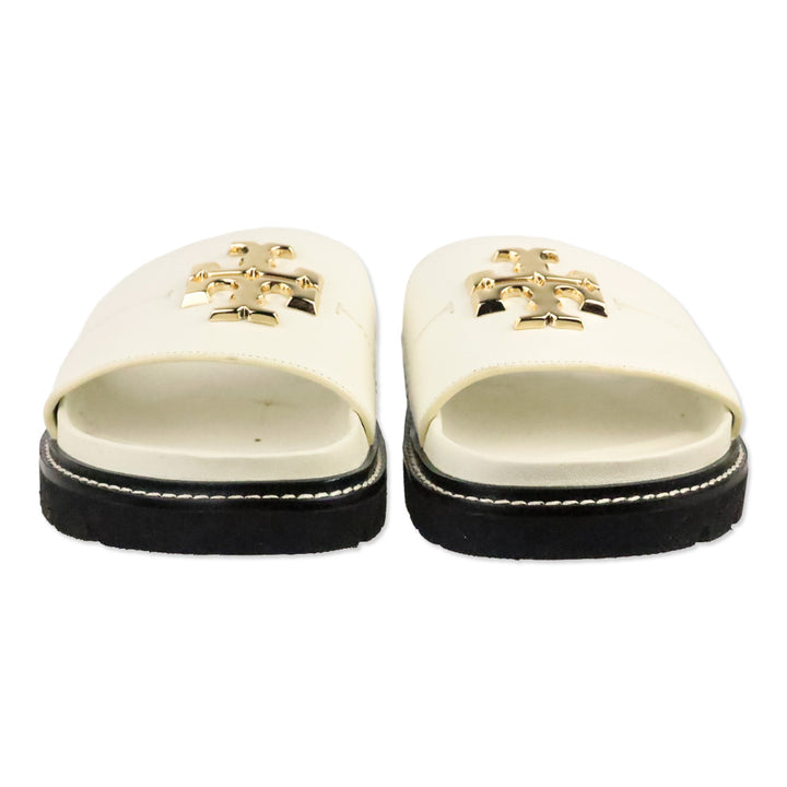 Tory Burch Everly Anatomic Lug White Nappa Leather Slide Sandal