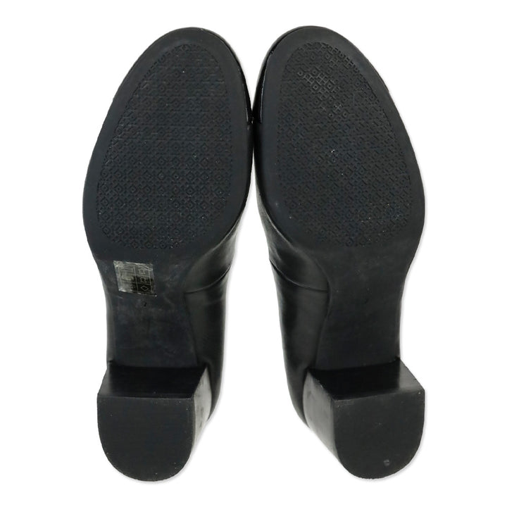 Tory Burch Everly Black Leather 50mm Block Heel Patent Cap Toe Pump