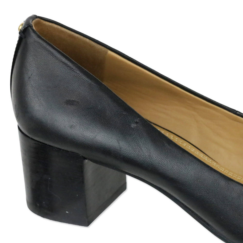 Tory Burch Everly Black Leather 50mm Block Heel Patent Cap Toe Pump