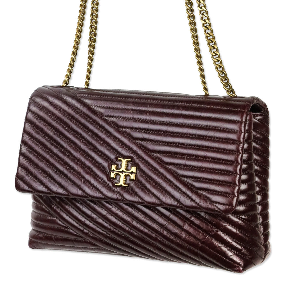 Tory Burch Fig Leather Kira Chevron Glazed Convertible Shoulder Bag