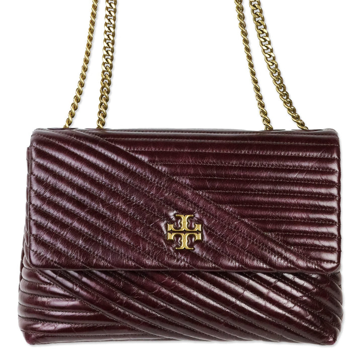 Tory Burch Fig Leather Kira Chevron Glazed Convertible Shoulder Bag