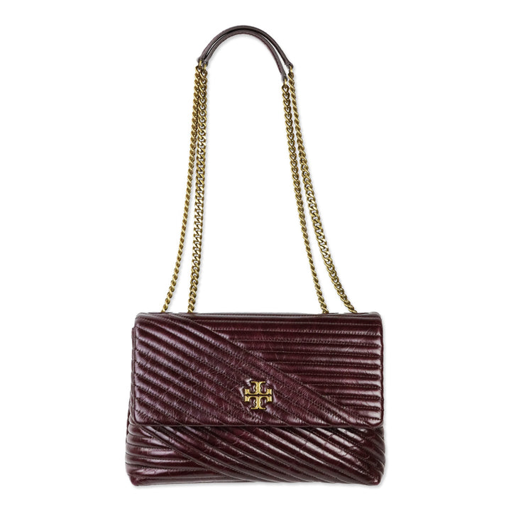 Tory Burch Fig Leather Kira Chevron Glazed Convertible Shoulder Bag