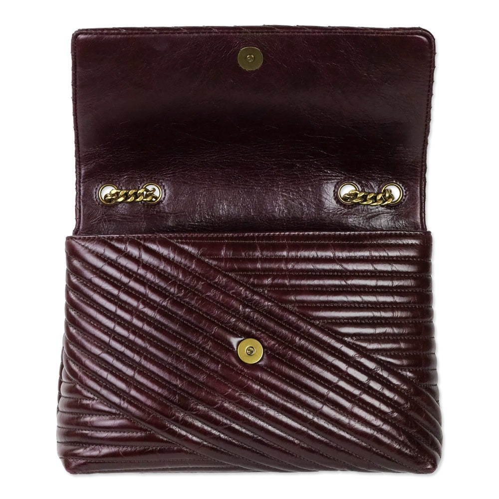 Tory Burch Fig Leather Kira Chevron Glazed Convertible Shoulder Bag