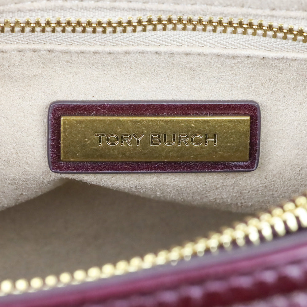 Tory Burch Fig Leather Kira Chevron Glazed Convertible Shoulder Bag